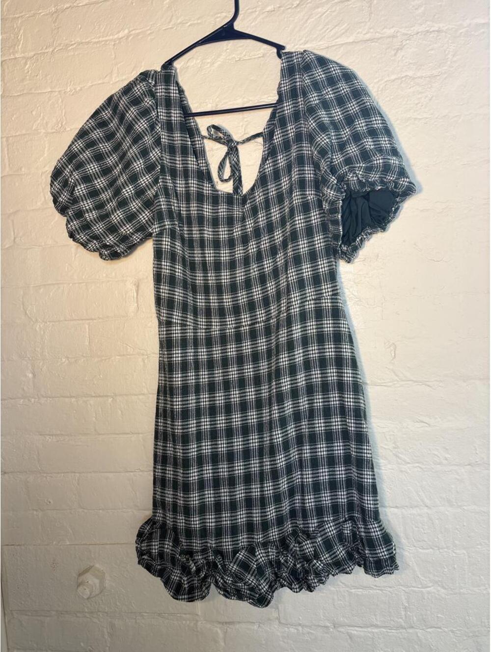 Peacocks & Pearls Pine & Plaid Dress white and green plaid dress